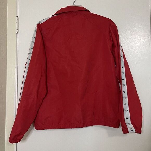 OBEY worldwide red Windbreaker full zip jacket cherry trim details size Large - Picture 4 of 5